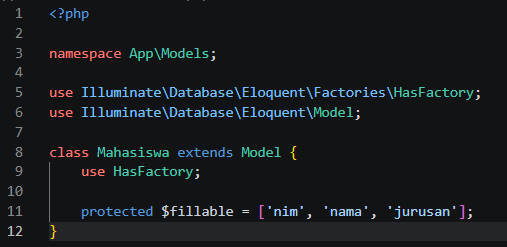 Kode model Mahasiswa.php